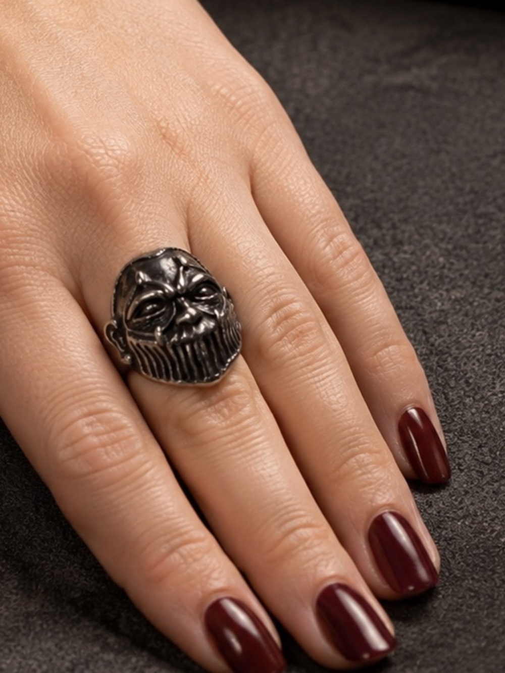 Stainless Steel Demon Skull Ring Gothic Biker Punk Statement Ring Size 8